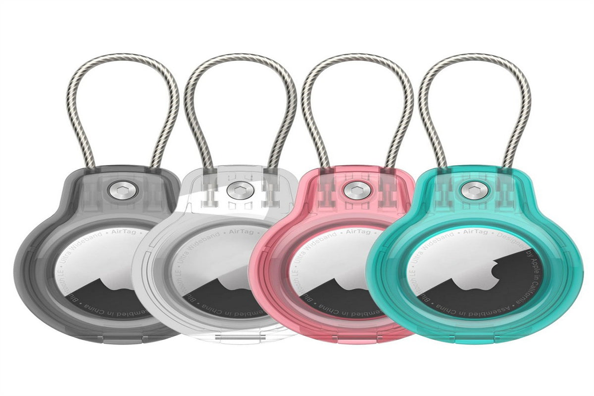 4pcs For Apple AirTag Case Protective Compatible with Apple AirTag Secure Holder with Wire Cable-Transparent and Black and Pink and Blue