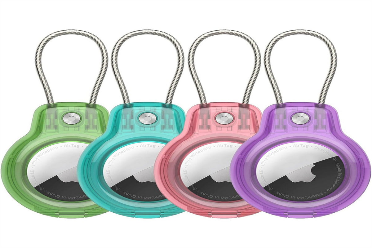 4pcs For Apple AirTag Case Protective Compatible with Apple AirTag Secure Holder with Wire Cable-Pink and Blue and Green and Purple
