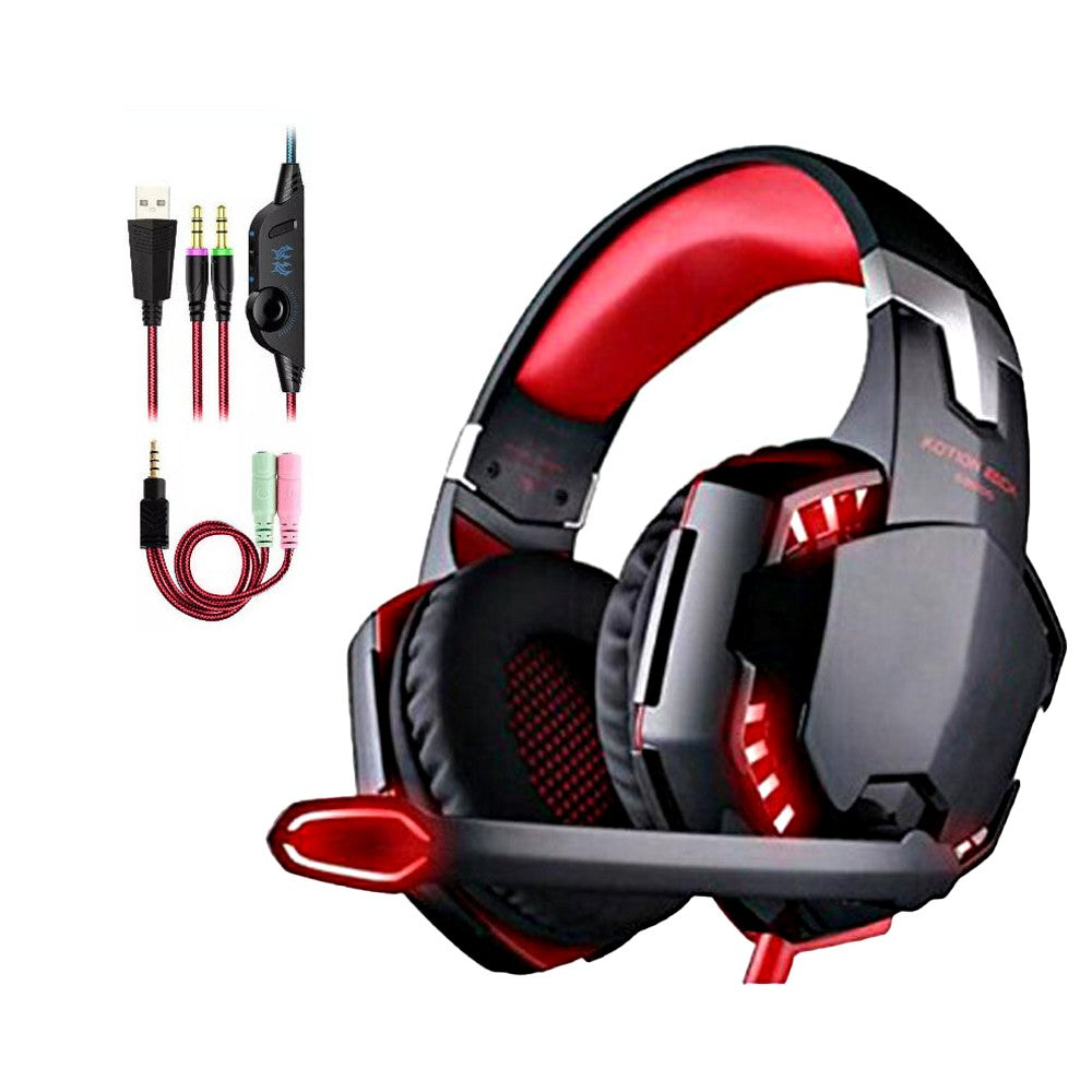 3.5mm Gaming Headset with Mic and LED Light for PC Mac Laptop Red