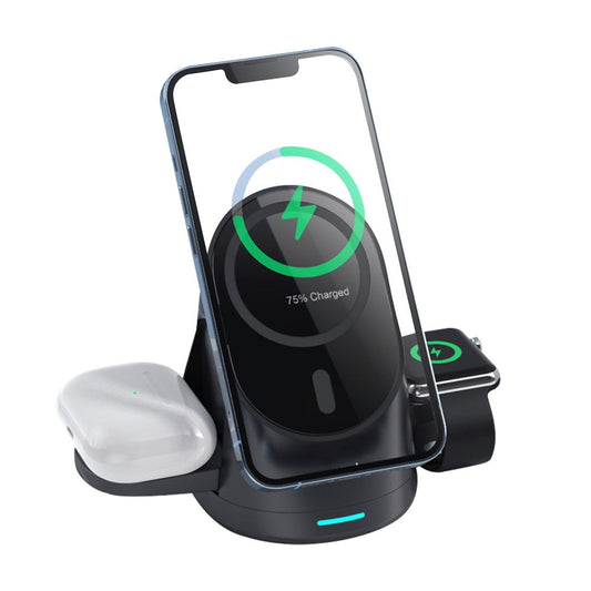 3-in-1 Wireless Magnetic Charger Qi Fast Charging Stand for iPhone Airpods Black