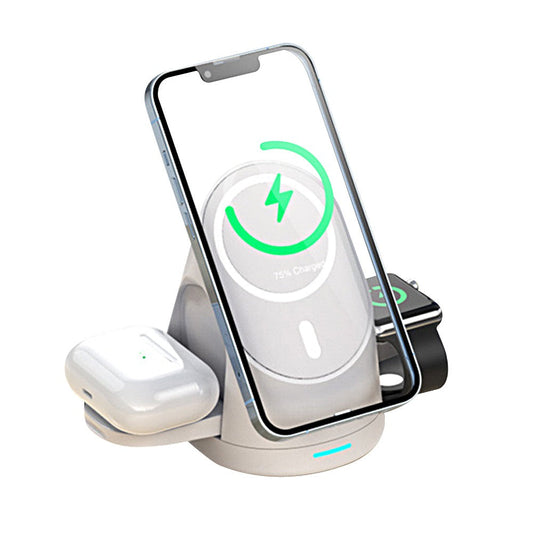 3-in-1 Wireless Magnetic Charger Qi Fast Charging Stand for iPhone Airpods White