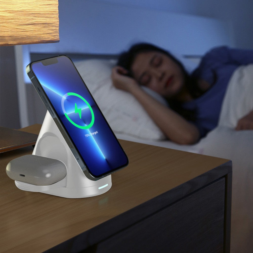 3-in-1 Wireless Magnetic Charger Qi Fast Charging Stand for iPhone Airpods White