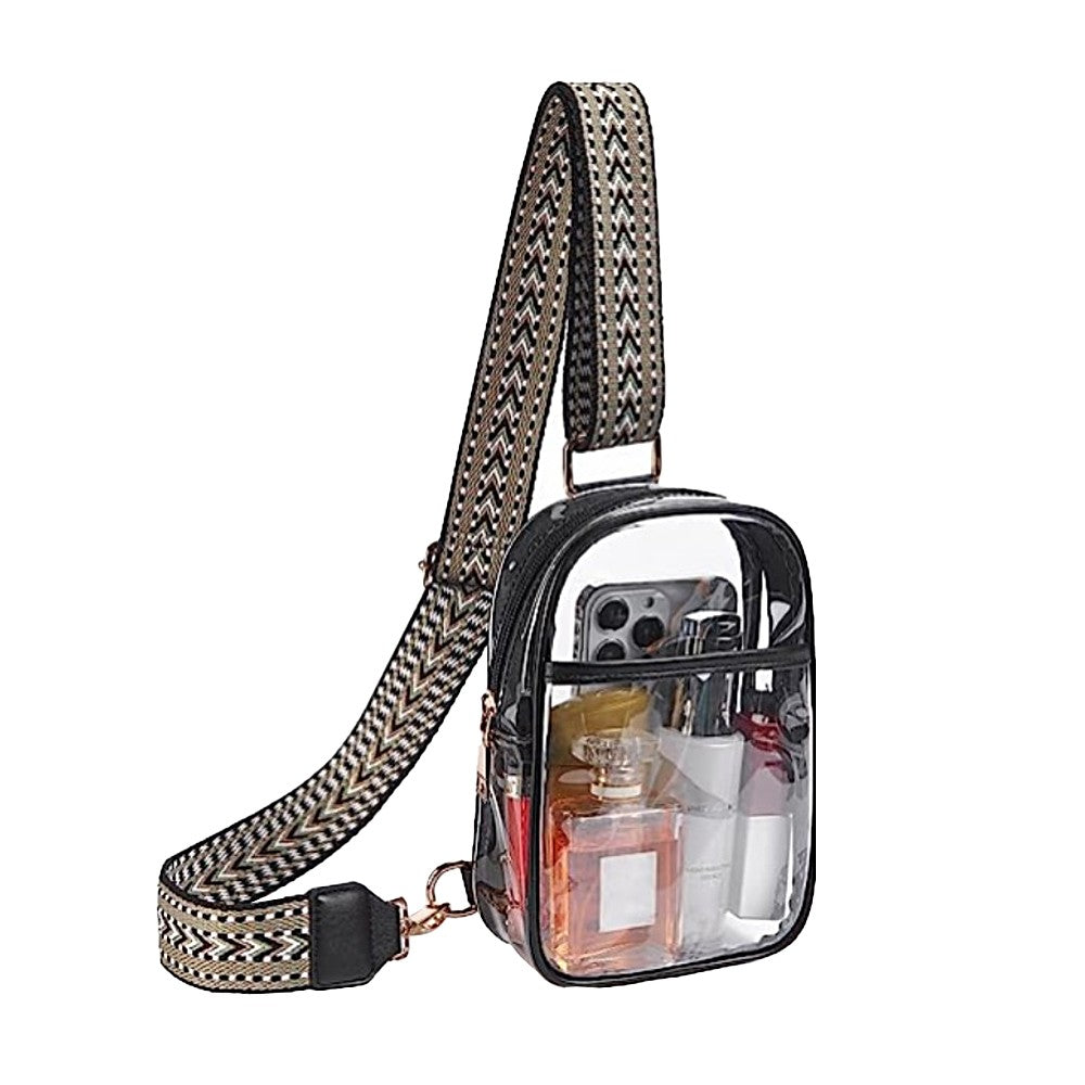 Clear Purse for Stadium Clear Sling Bag Fanny Pack Crossbody Bag Passport Purses for Women Black