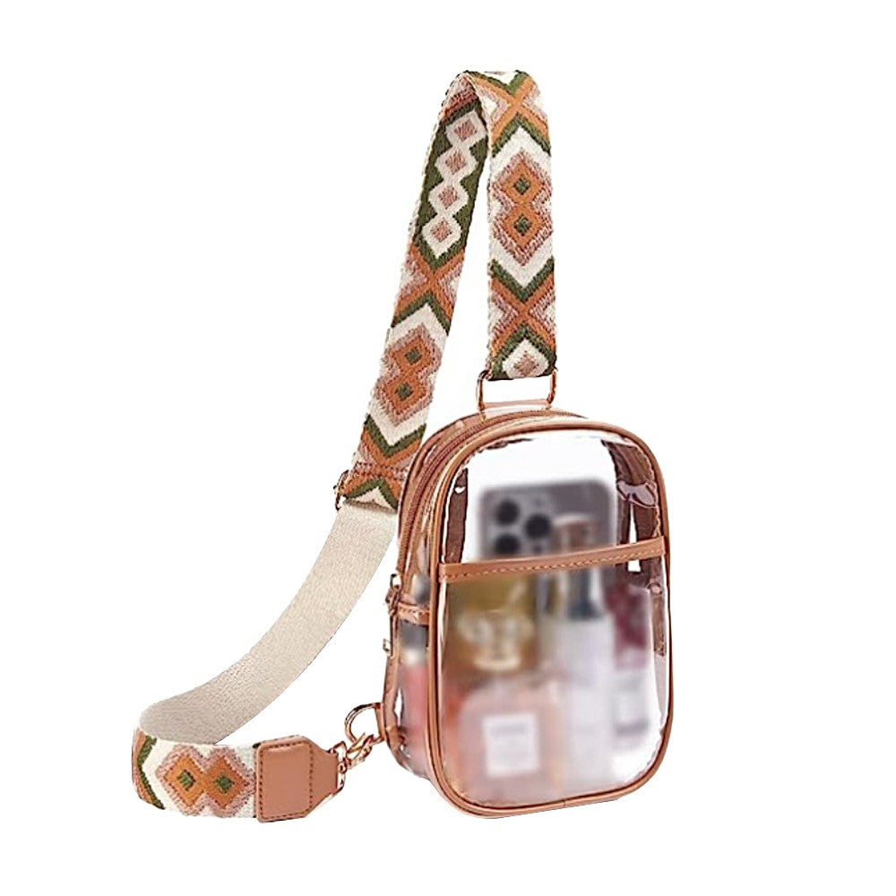 Clear Purse for Stadium Clear Sling Bag Fanny Pack Crossbody Bag Passport Purses for Women Brown