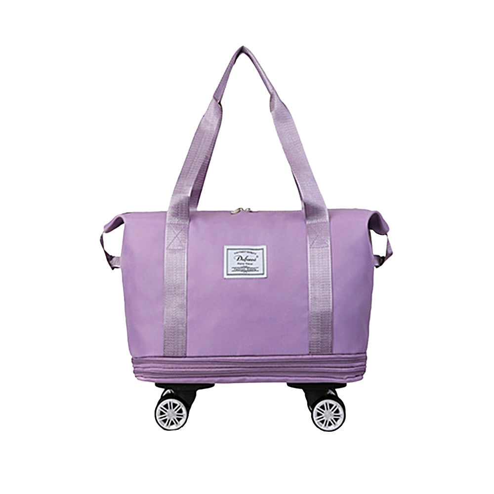 Expandable Wheeled Travel Duffle Bag Travel Foldable Rolling Gym Bag with Wheels Weekend Bag Purple