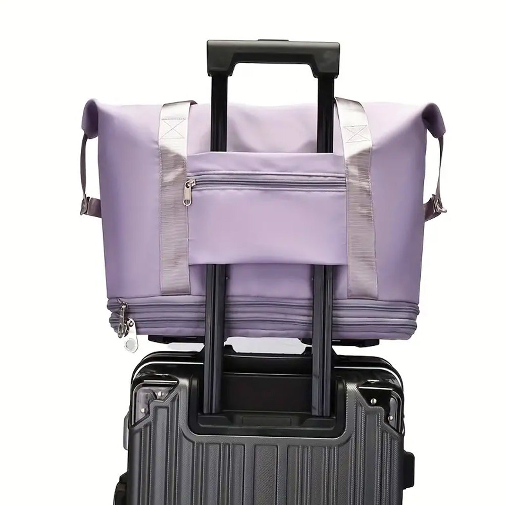Expandable Wheeled Travel Duffle Bag Travel Foldable Rolling Gym Bag with Wheels Weekend Bag Purple