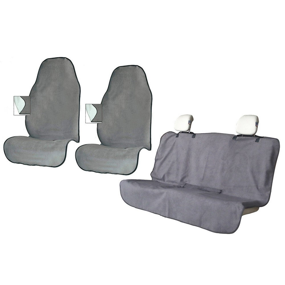 3-Piece Car Front and Rear Seat Cover Set Auto Backseat Protector - Grey