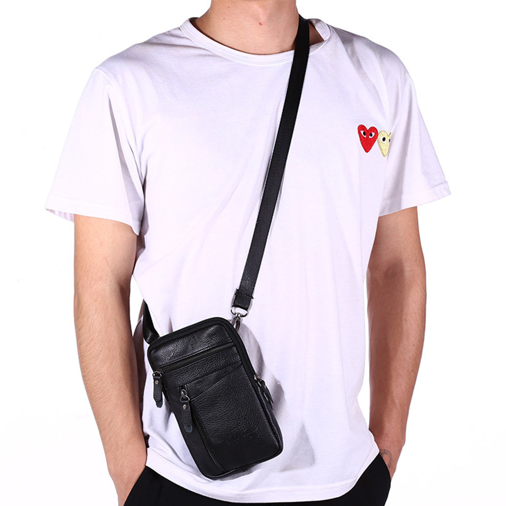 Leather Phone Pouch Small Waist Pack Crossbody Bag Business Receipt Wallet Black