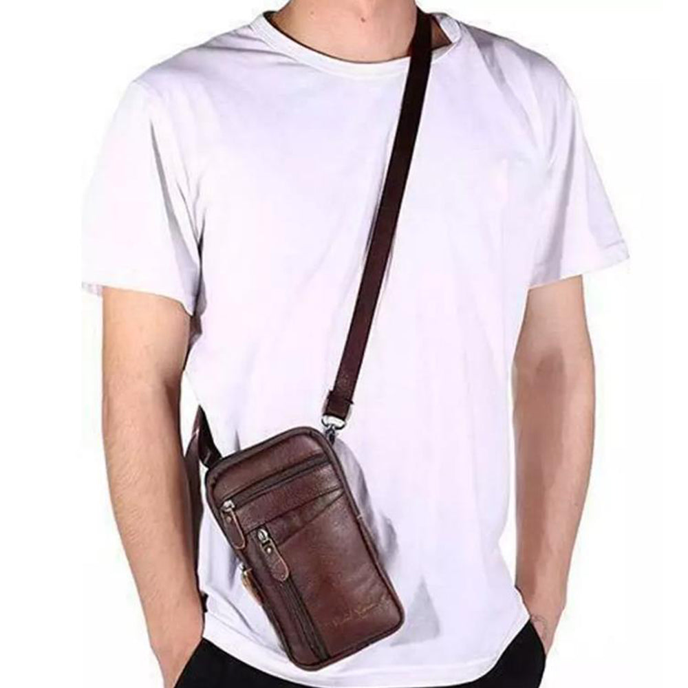Leather Phone Pouch Small Waist Pack Crossbody Bag Business Receipt Wallet Coffee