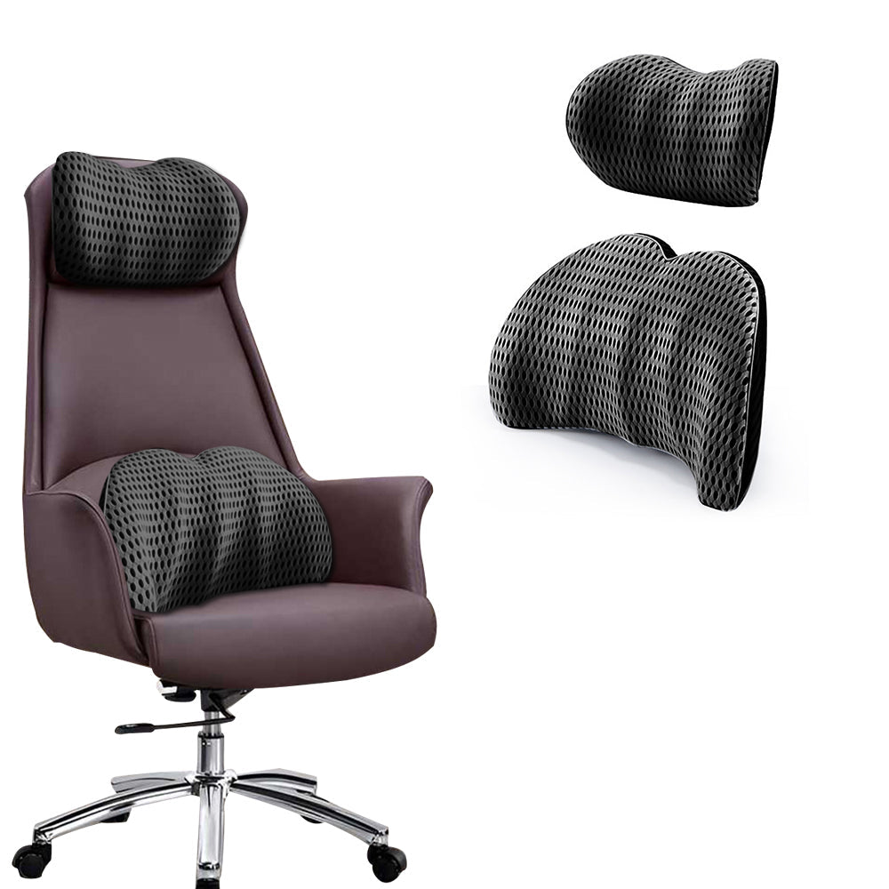 2Pcs Set Lumbar Neck Support Pillow Memory Foam Cushion for Car Office Chair Seat Dark Gray
