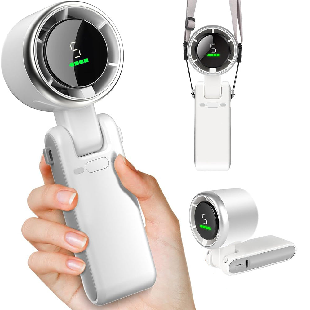 3-in-1 Rechargeable Mini Turbo Fan Portable 5-Gear Wind Handheld Cooling Fan for Outdoor Activities Travel Working White