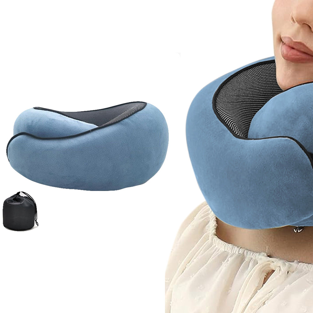 Memory Foam Travel Pillow Neck Support Pillow for Airplane Sleep Peacock Blue