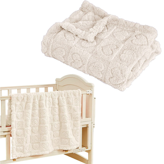 Cozy Fleece Blanket Heart Checkered Blanket for Sleeping Napping White