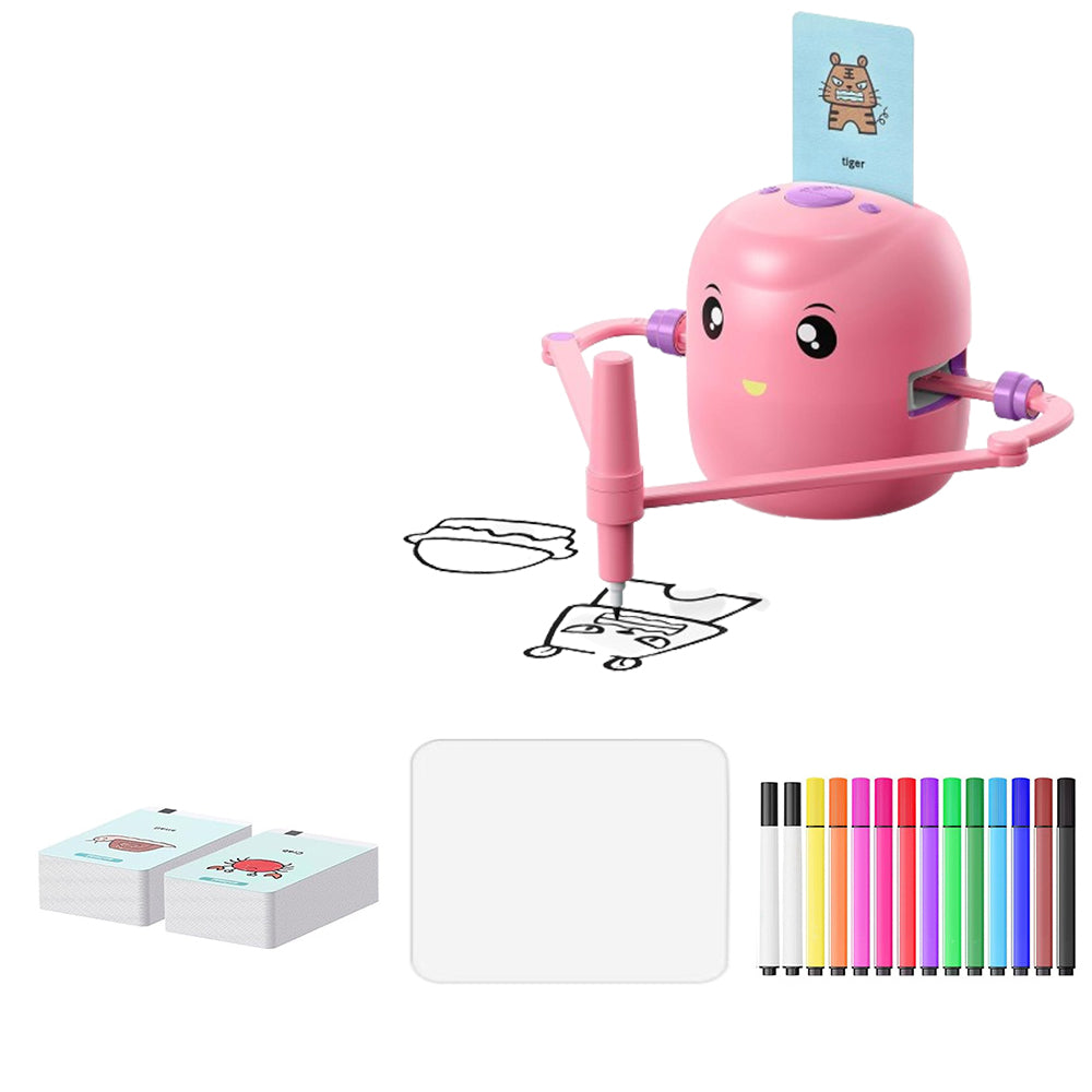 Interactive Educational Drawing Robot with 100 Cards Voice Interaction Learning Toy Pink
