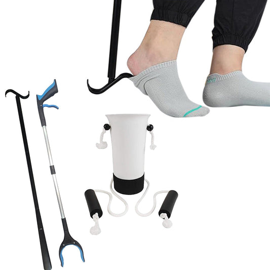 3Pcs Set Hip Replacement Recovery Tools-Sock Aid Long Handle Shoe Horn Telescoping Grabber Reacher Kit