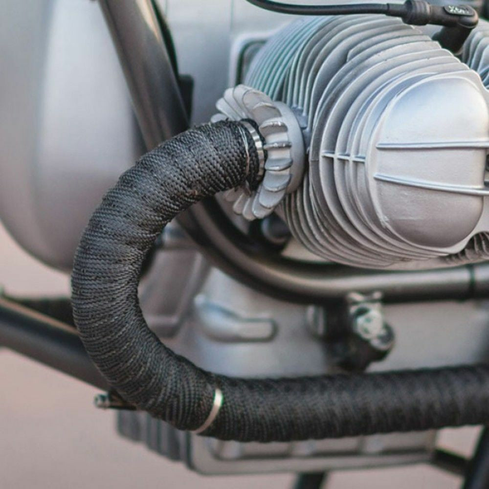 10M Pipe Heat Insulation Wrap Tape for Motorcycle Fiberglass Heat Shield Tape with Stainless Ties Black
