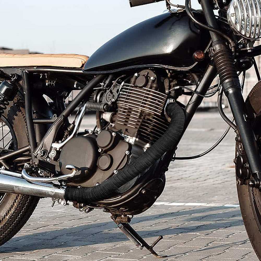 10M Pipe Heat Insulation Wrap Tape for Motorcycle Fiberglass Heat Shield Tape with Stainless Ties Black