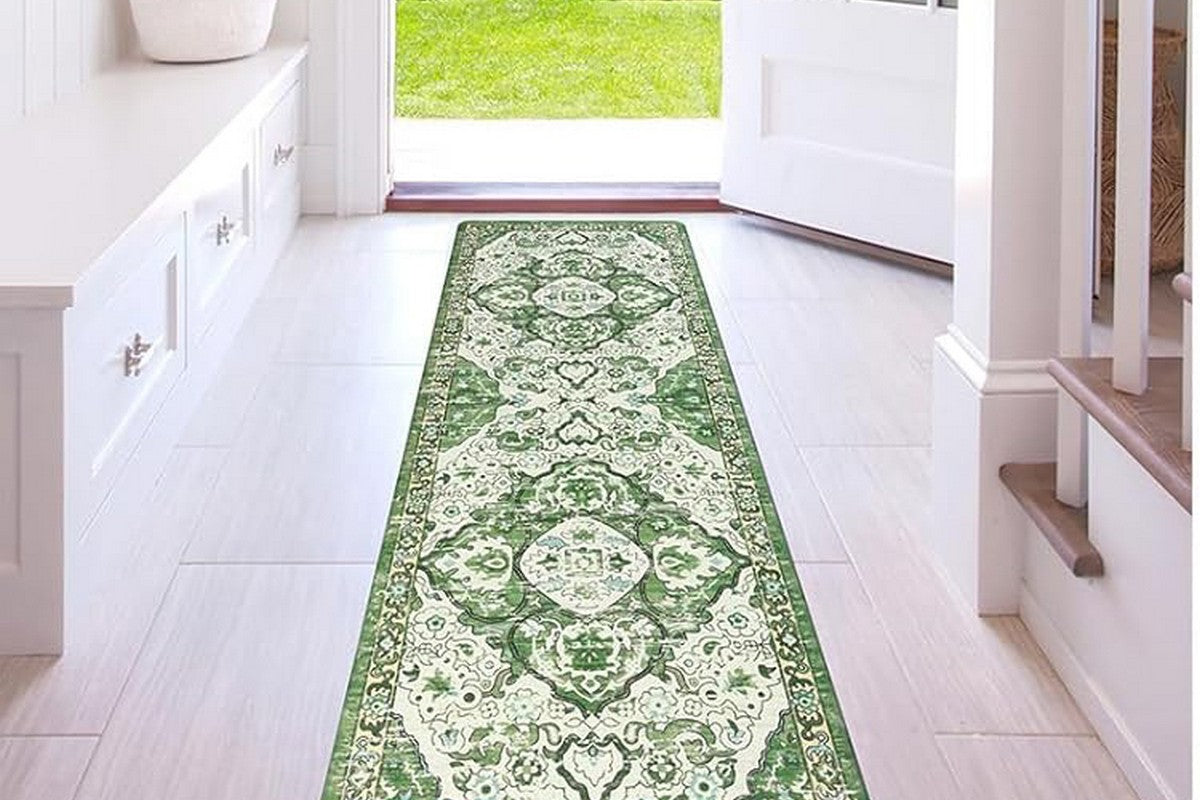 2Pcs Boho Anti-Fatigue Kitchen Mats Non-Slip Cushioned for Kitchen Sink Laundry -Green