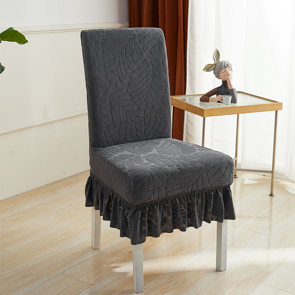 2Pcs Ruffled Skirt Stool Slipcover Stretch Spandex Chair Protectors Short Kitchen Chair Seat Cover -Grey