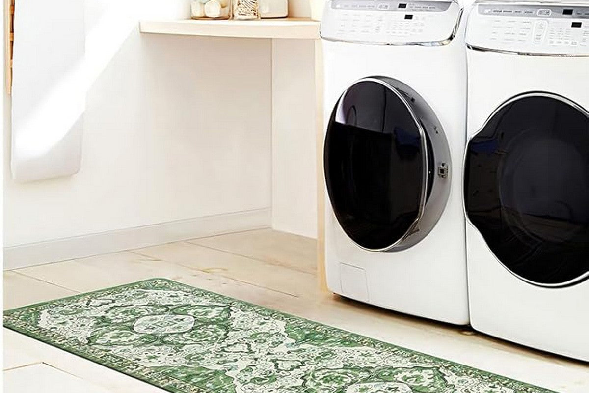 2Pcs Boho Anti-Fatigue Kitchen Mats Non-Slip Cushioned for Kitchen Sink Laundry -Green