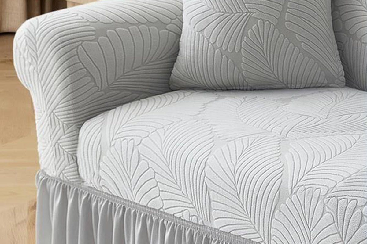 Sofa Cover with Skirt Stretch Sofa Slipcover Non-Slip Soft Couch Cover -Light Grey