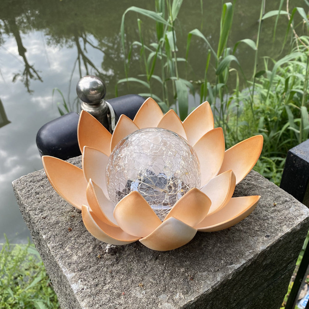 LED Solar Lotus Light Crack Glass Ball Flower Lamp Solar Garden Light -Amber