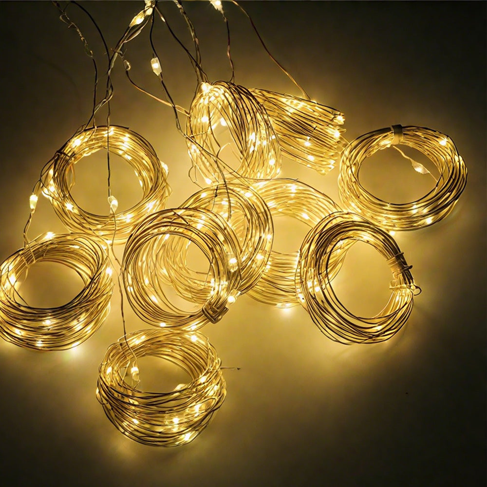 Solar Fairy Curtain Lights ¨C Christmas Hanging String Lights for Window Backdrop Warm White