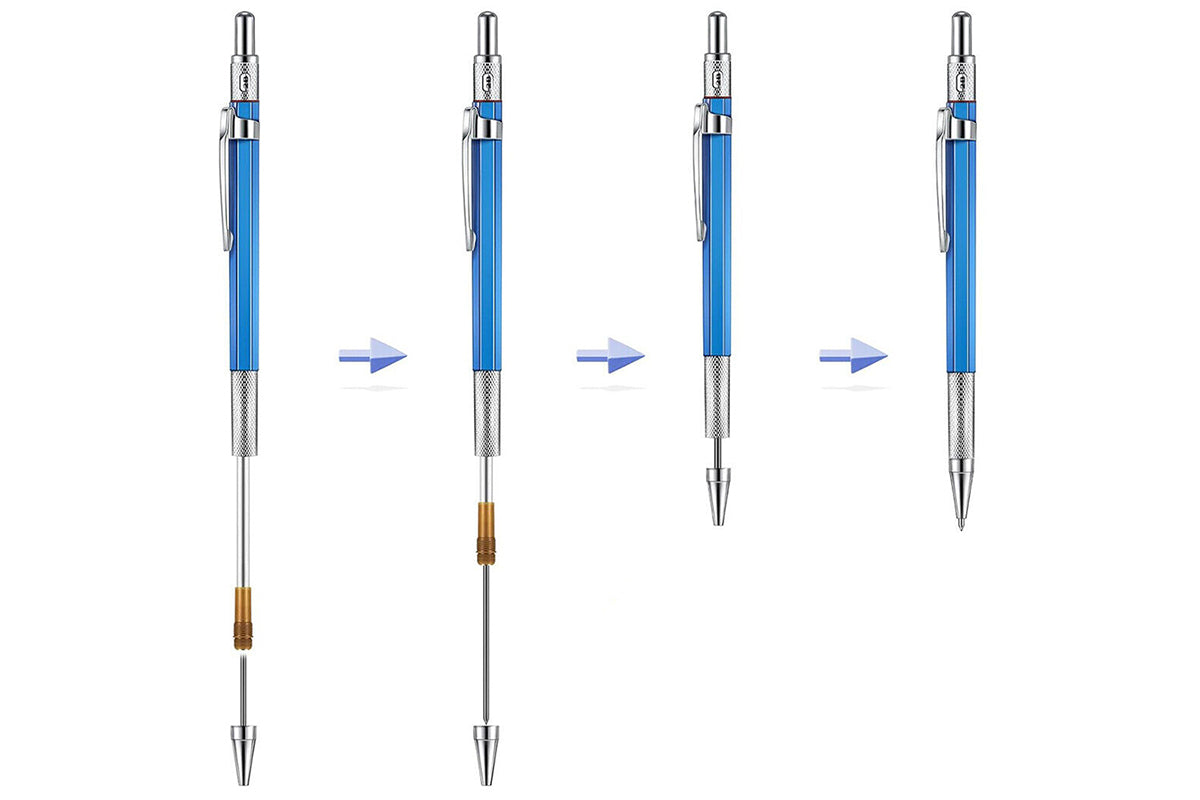 2B Lead Holder Pen Automatic Mechanical Drafting Drawing Pencil Art Tool With Refills Case-Blue Pencil With Silver Refills