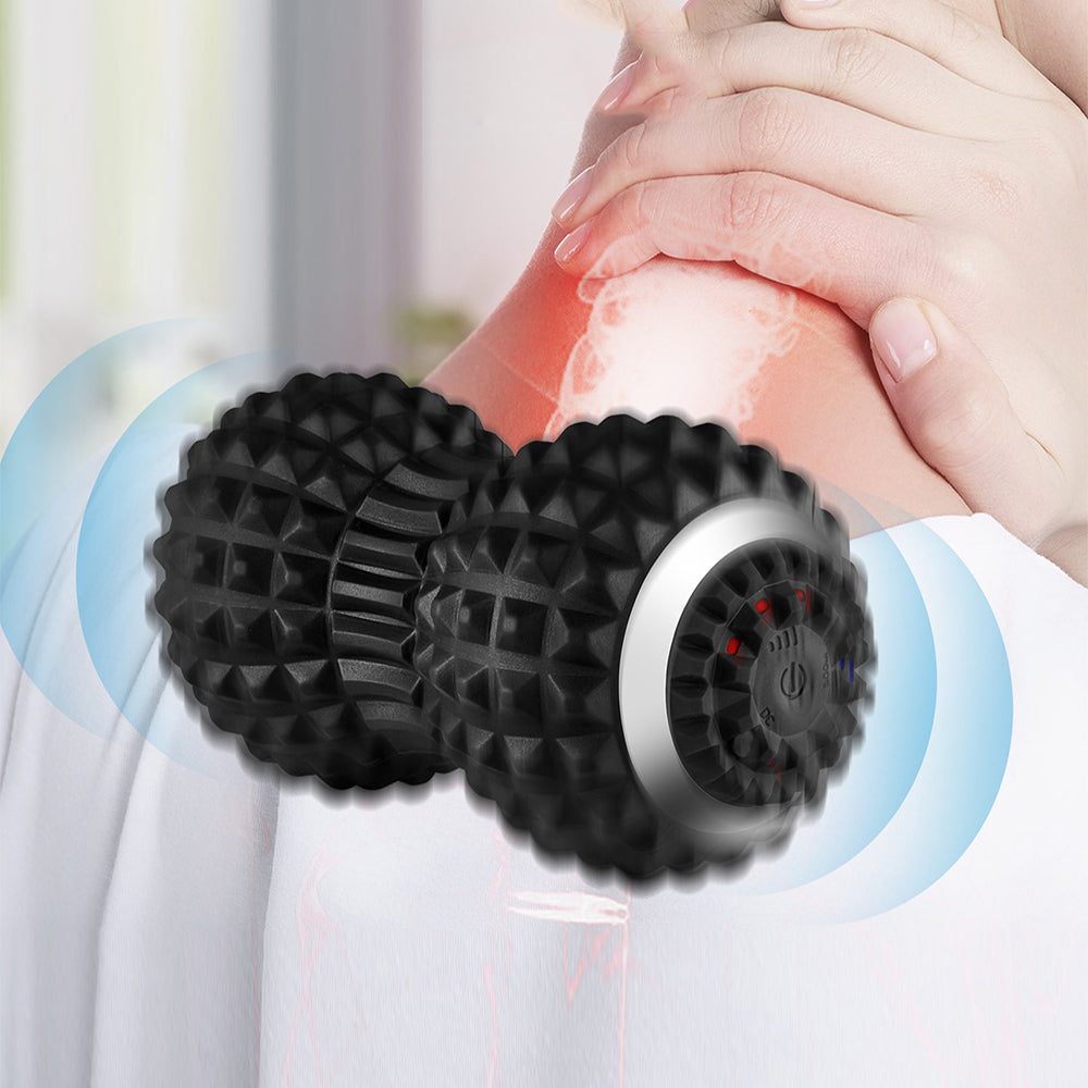 Vibrating Rolling Massage Ball with 4-Speeds Deep Tissue Trigger Point Massager Black