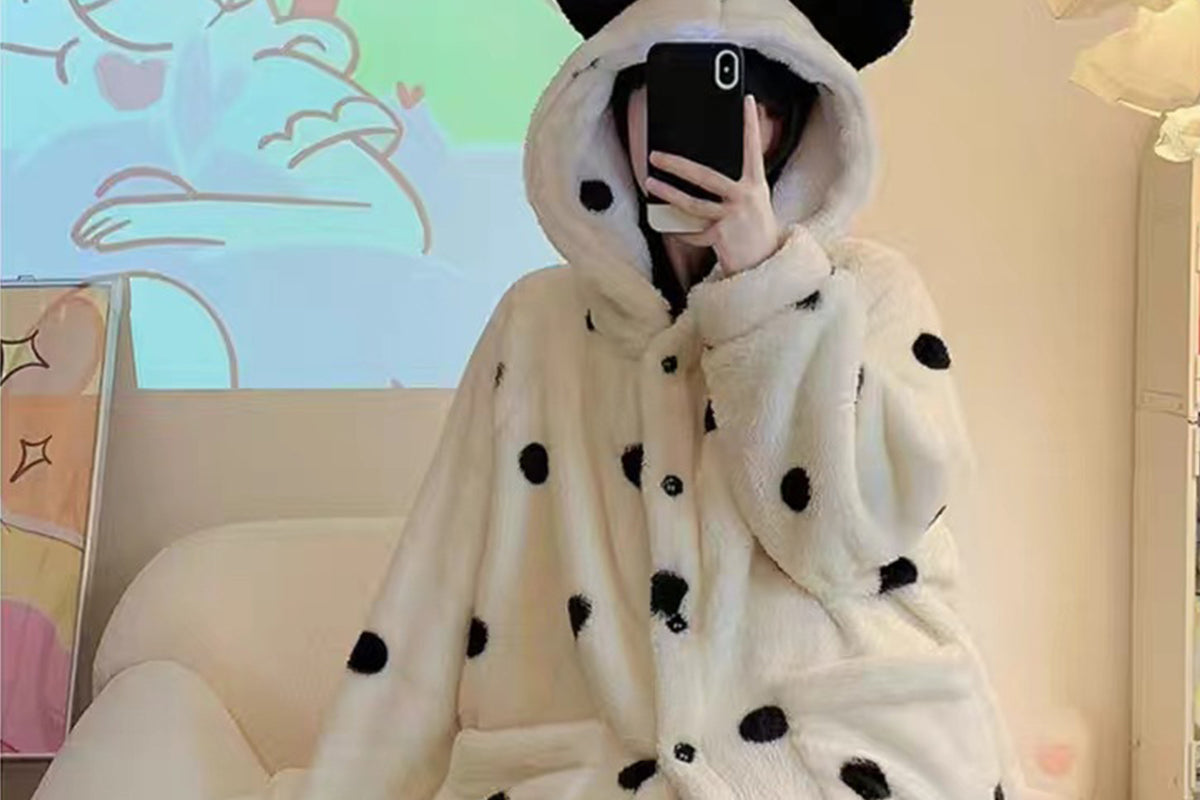 Women Hooded Pajamas Winter Sleepwear Plush Onesie Pajama with Pockets