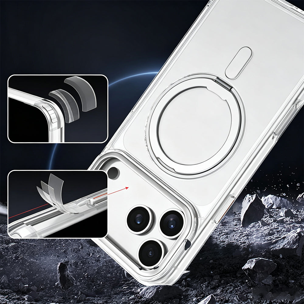 360 Degree Rotating Stand Case for iPhone 18Pro 17Pro - Clear