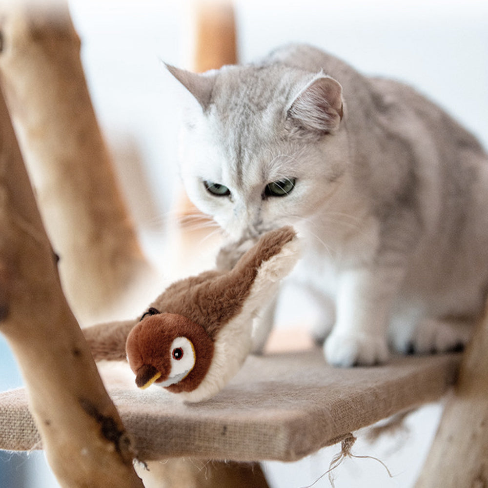 Cat Squeaky Toys Rechargeable Interactive Cat Toy Touch Activated Kitten Plush Pet Toys Brown