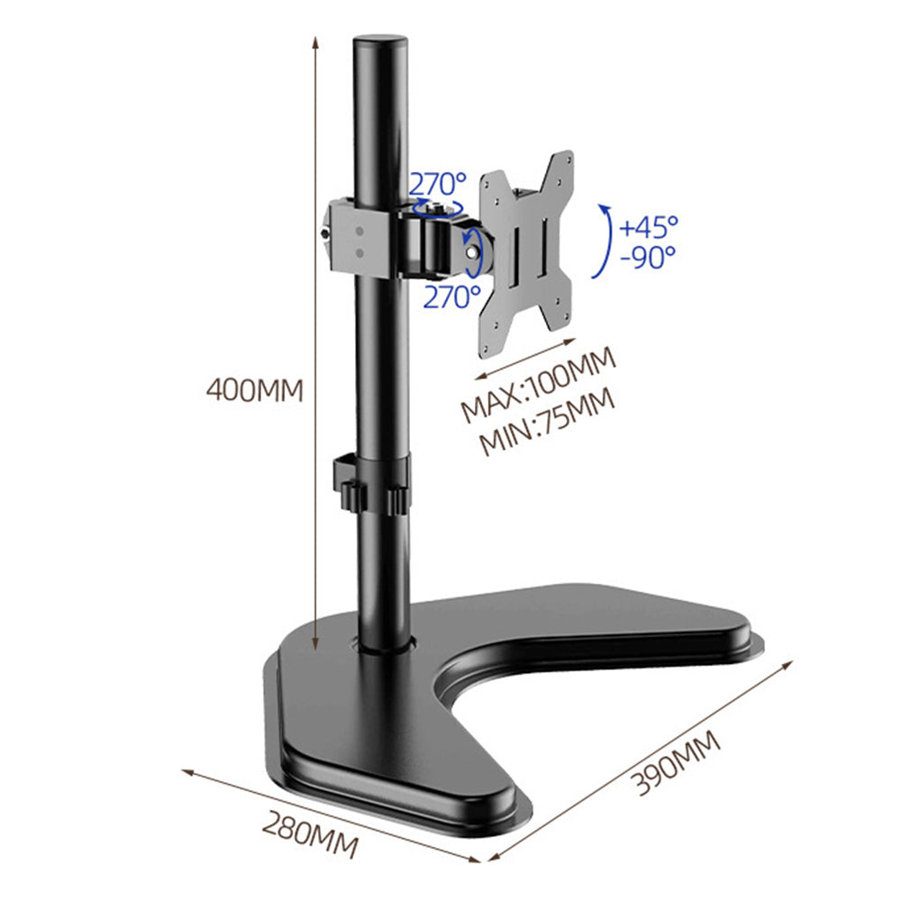 Single Monitor Stand Arm Freestanding Adjustable V-Base HD LED TV Screens-Vertical