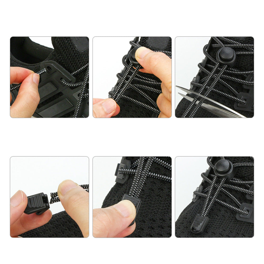 2 Pairs Elastic No Tie Shoelaces with Spring Lock -Black