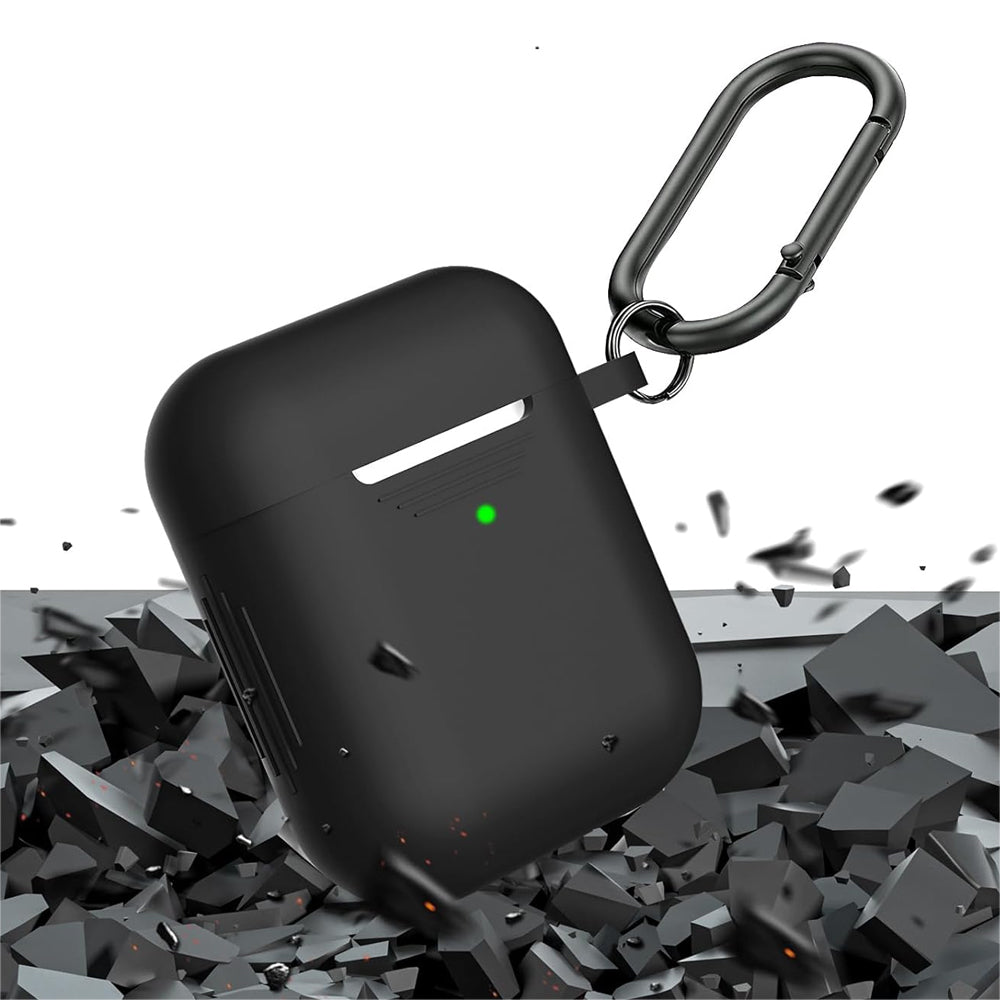 For Airpods 2nd and 1st Generation Silicone Protective Case Cover with Cleaner Kit and Keychain Black