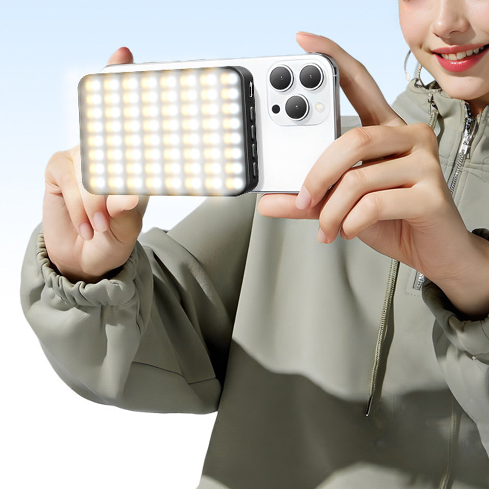 Portable Selfie Light USB-Rechargeable LED Phone Light for Video Makeup Live Stream Black