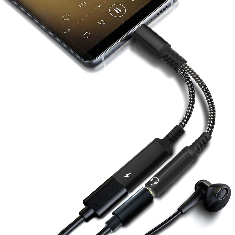 2-in-1 Type-C Audio and Charging Adapter for USB-C Devices with 30W Fast Charge Black