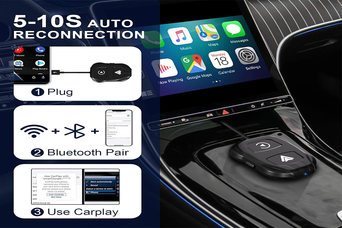 2 in1 Wireless Carplay Adapter USB Type-C Bluetooth Dongle for iPhone Android Auto -Black