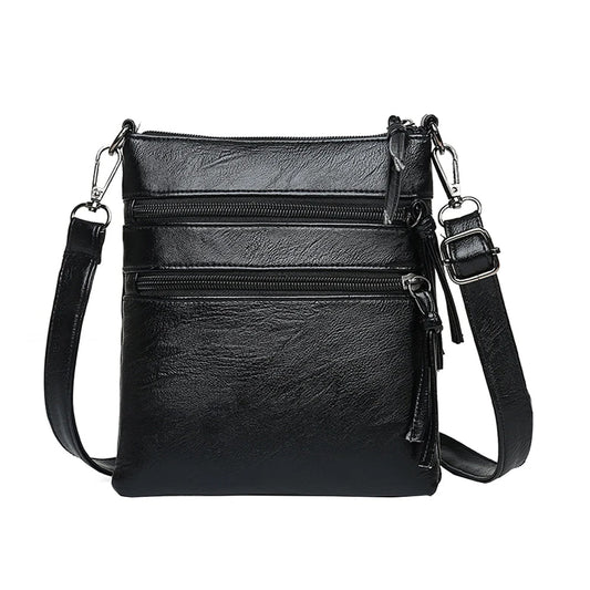 Multi Zipper Pocket Women's Mobile Phone Bag Crossbody Bag Shoulder Bag Black