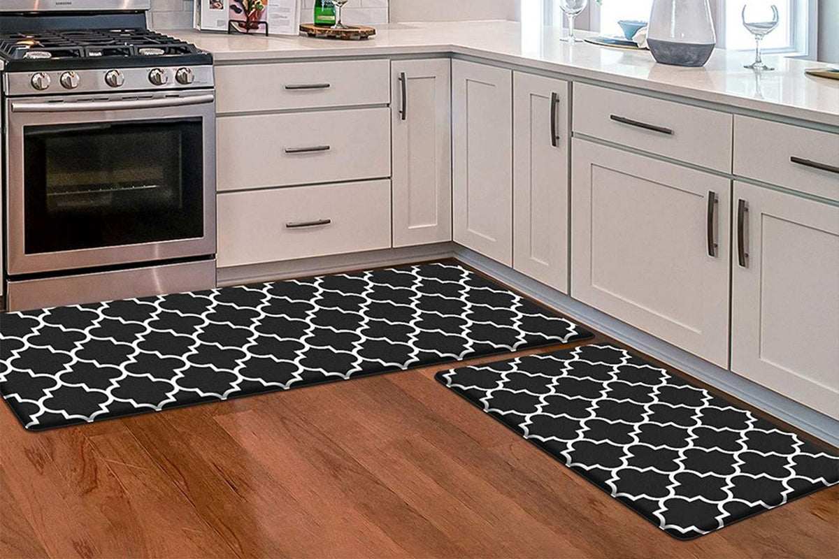 2 PCS Entryway Rug Door Mats Non-Slip Rubber Backing For Kitchen-Black
