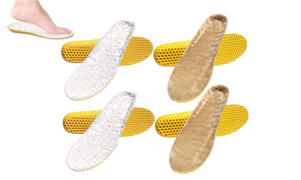 4Pcs Sport Wool Blend Insoles Pain Relief Orthotics Plantar Fasciitis High Arch Support Insoles-White And Brown