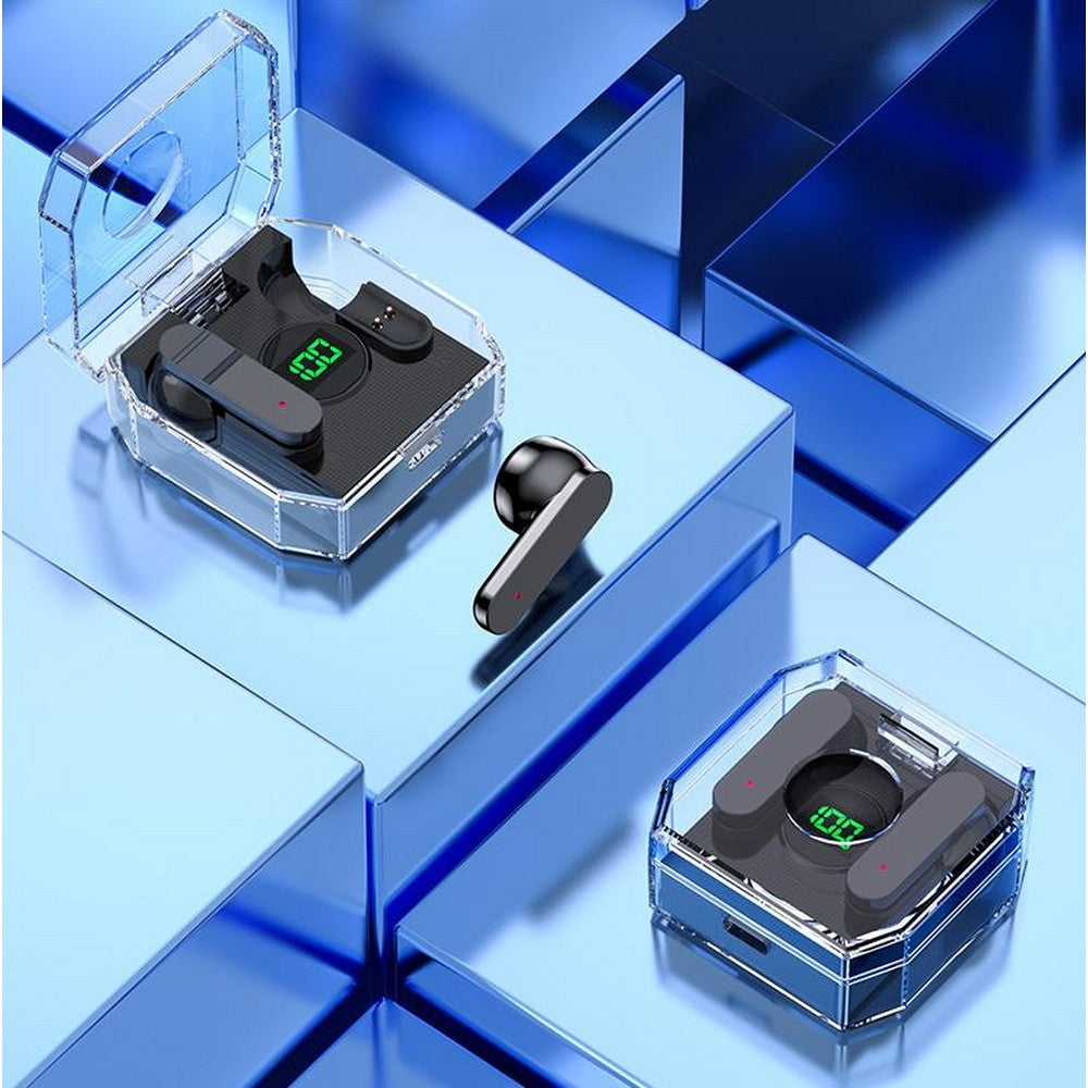 TWS Wireless Headphones Transparent LED Display Earbuds Wireless Bluetooth Headset Fone Earphones-Black