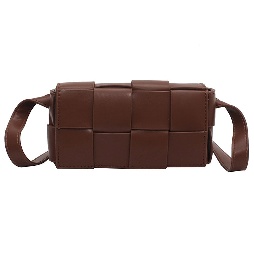 PU Leather Woven Style Crossbody Bag Small Shoulder Fanny Pack for Women Coffee