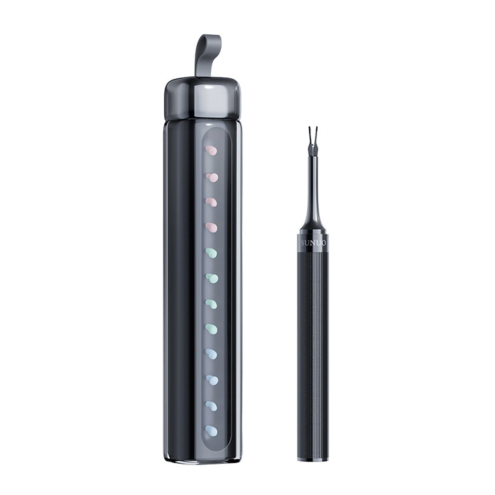 2-in-1 Visual Ear Wax Removal Tool with Ear Scoop Ear Tweezers Ear Cleaning Tool Black