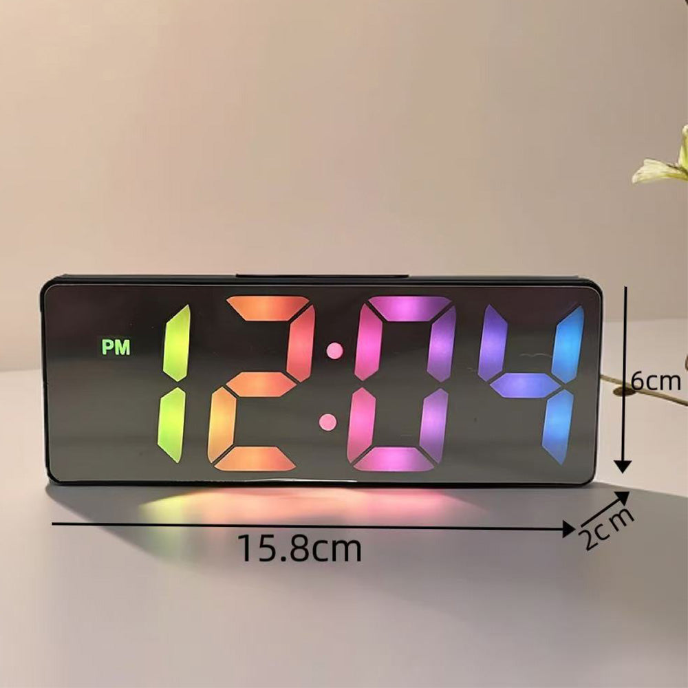 Dual Power Supply Digital Alarm Clock Bedside Alarm with Large LED Mirror Display Black