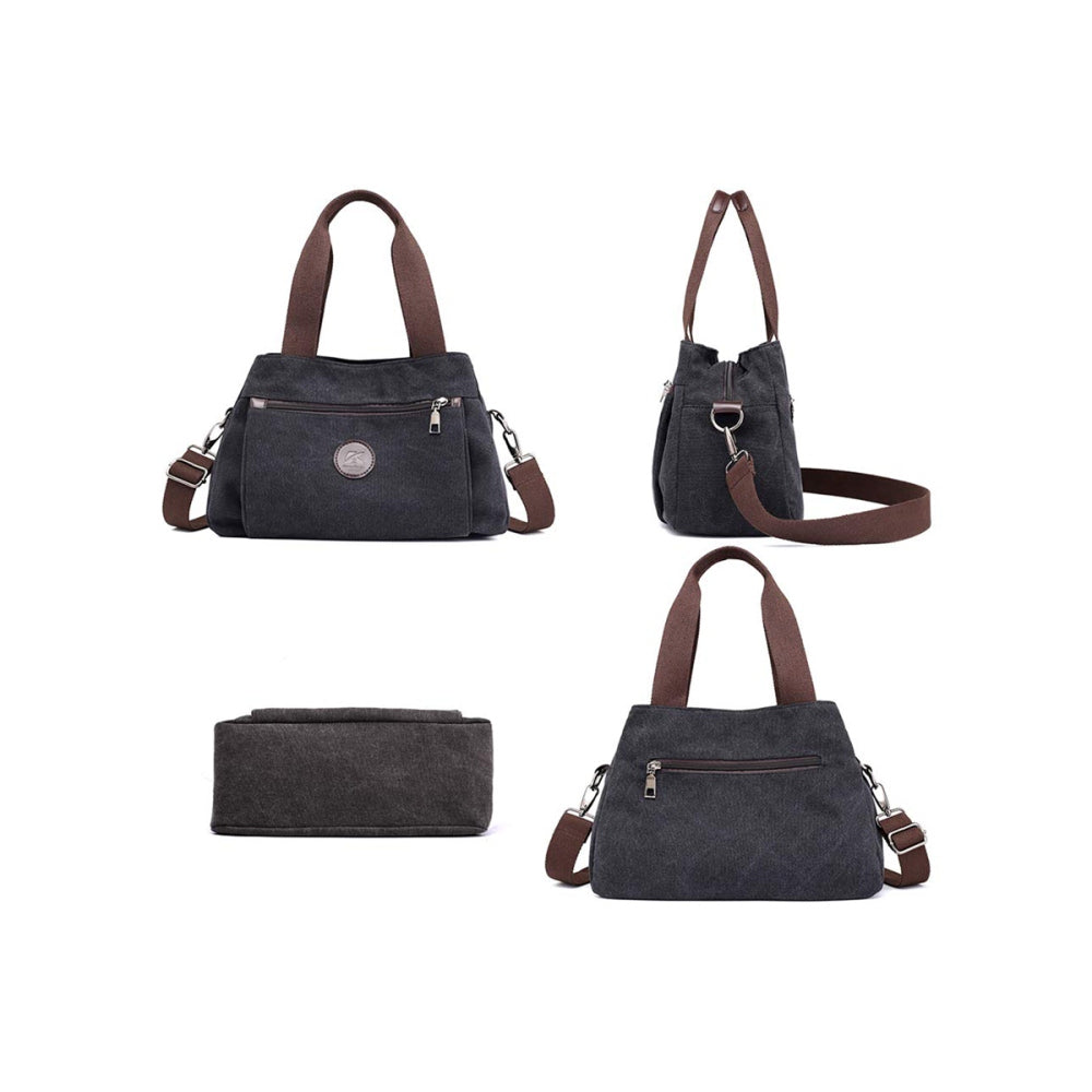 Crossbody Bag 3-Compartments Satchel Handbags Purse Messenger Shoulder Bag Black