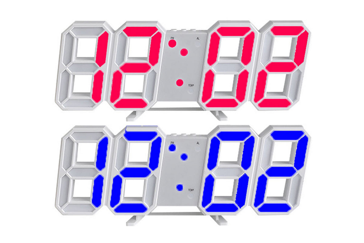 2Pcs 3D LED Digital Wall Clock Alarm Clocks With APP Control For Bedroom-Blue And Red