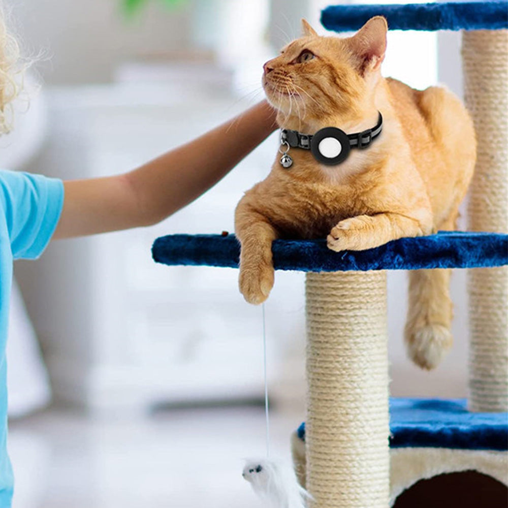 Reflective Cat Collar Compatible with Apple Airtag Adjustable Airtag Holder for Cat Dog Kitten Puppy Black