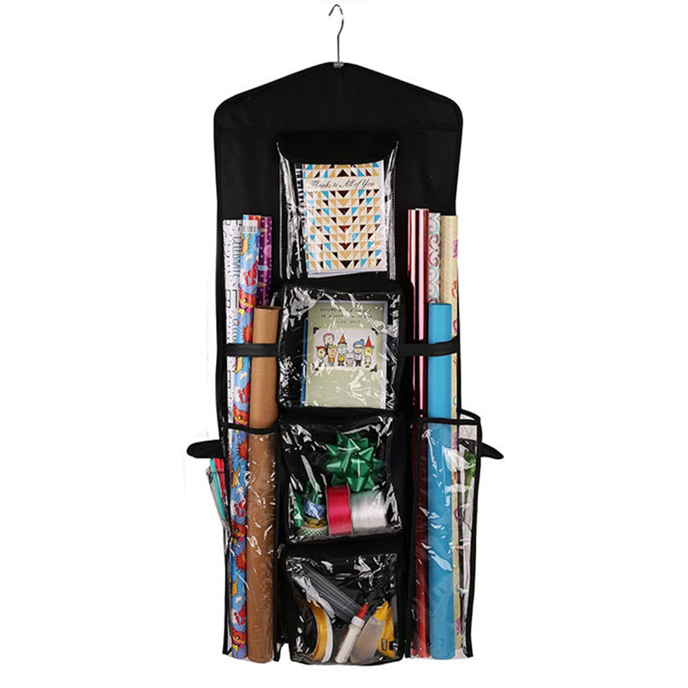 Hanging Wrapping Paper Storage Bag Double-Sided Gift Wrap Organizer Holder Black