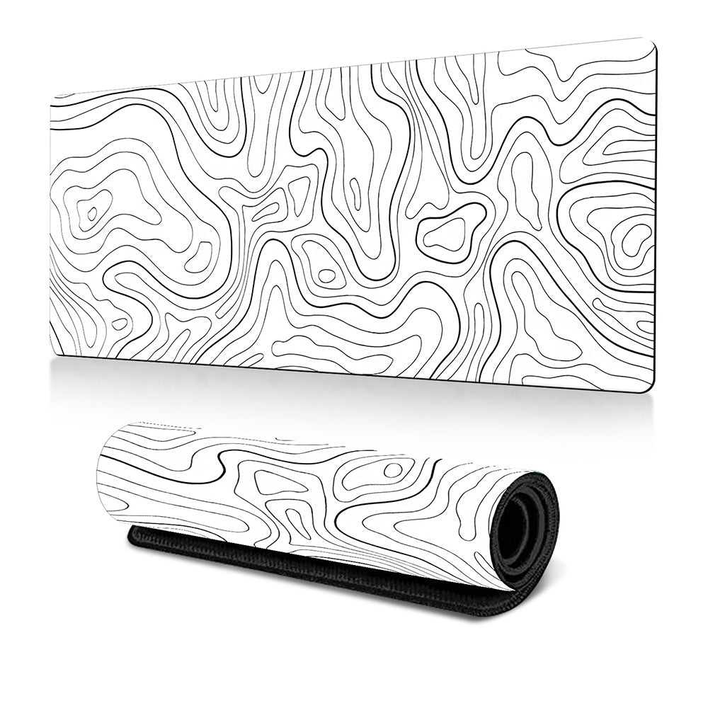 Gaming Mousepad Anti-Slip Mouse Pad Topographic Line Mouse Mat for Home and Office White